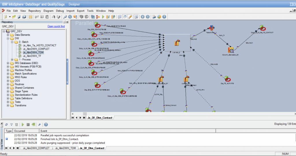 IBM DataStage interface showing parallel processing setup.